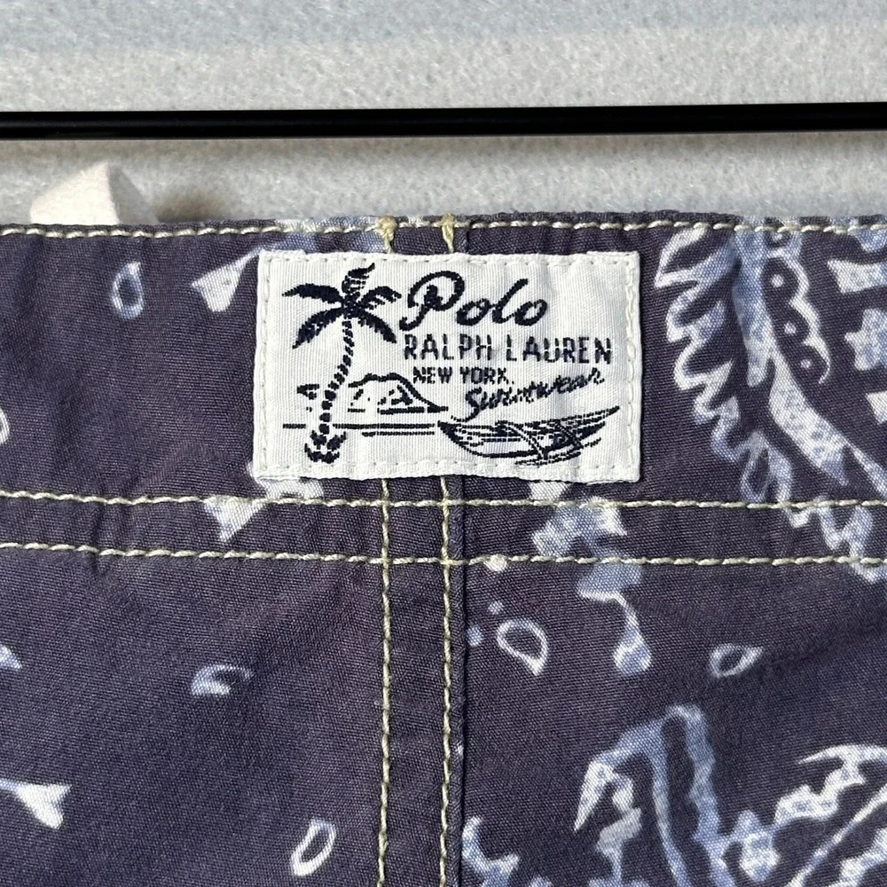 Polo Ralph Lauren Paisley Board Shorts Mens 34 Navy Blue Swim Trunks Cargo